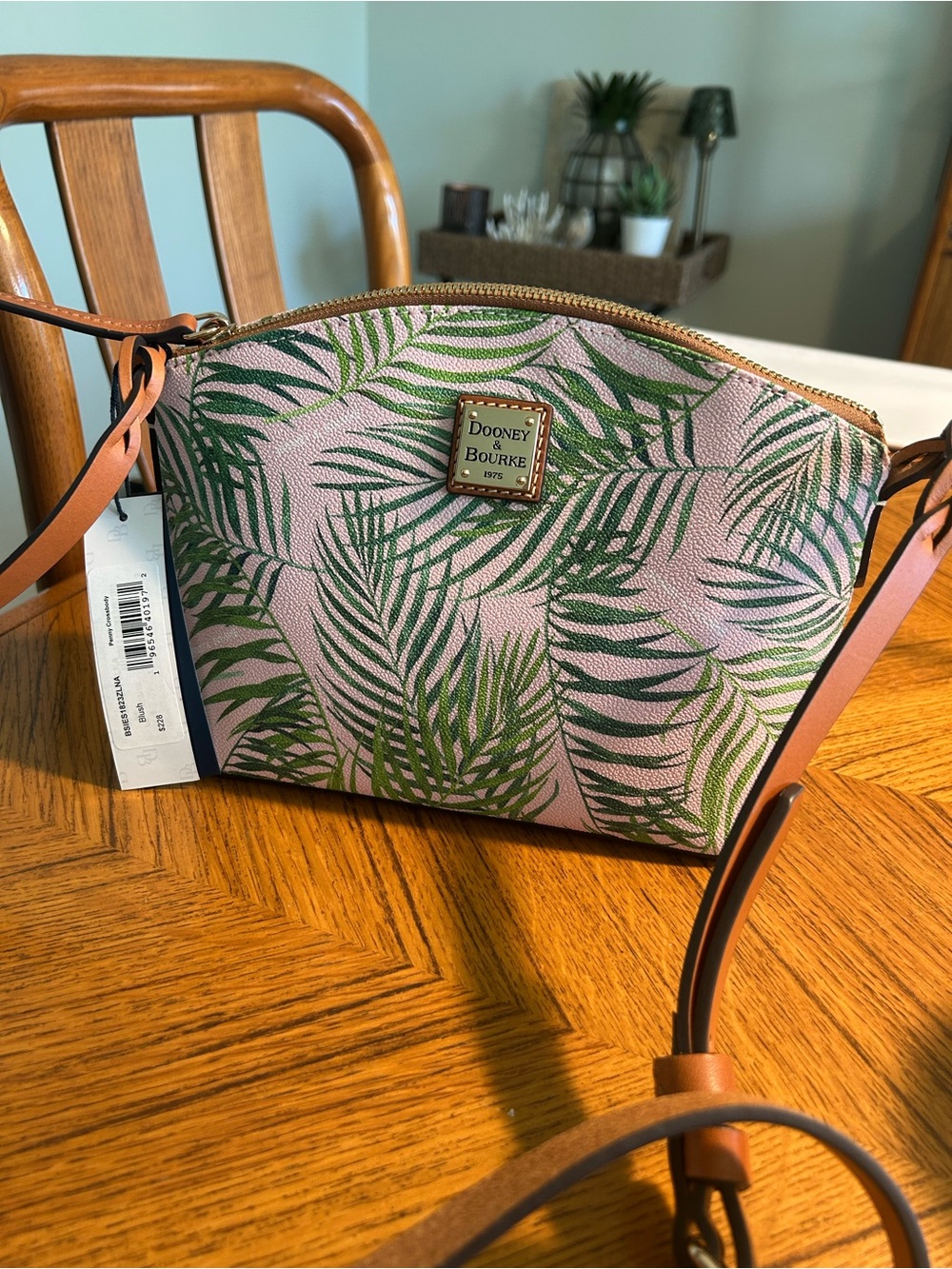 Dooney & Bourke Pink and Green Palm-Print Crossbody